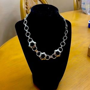 Custom necklace with black flowers silver plated new